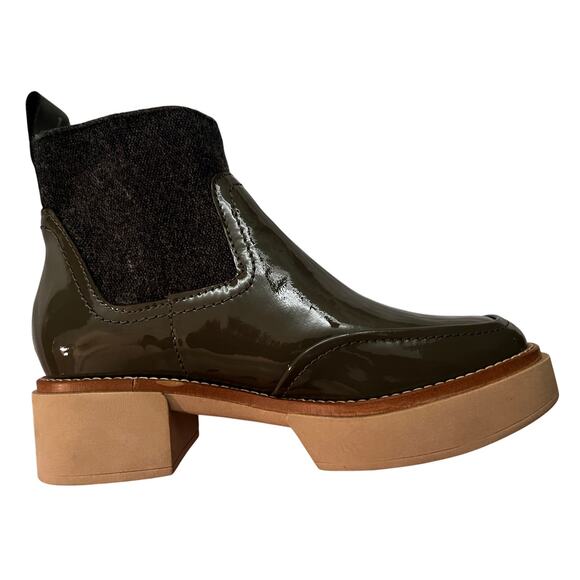 Dolce Vita Patent Chelsea Ankle Boots Olive Green Chunky Heel NWOT Size 7 - Picture 3 of 6